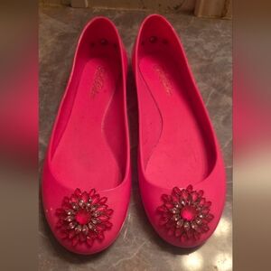 Ted Baker London Hot Pink Jelly Flats with Crystal Flower